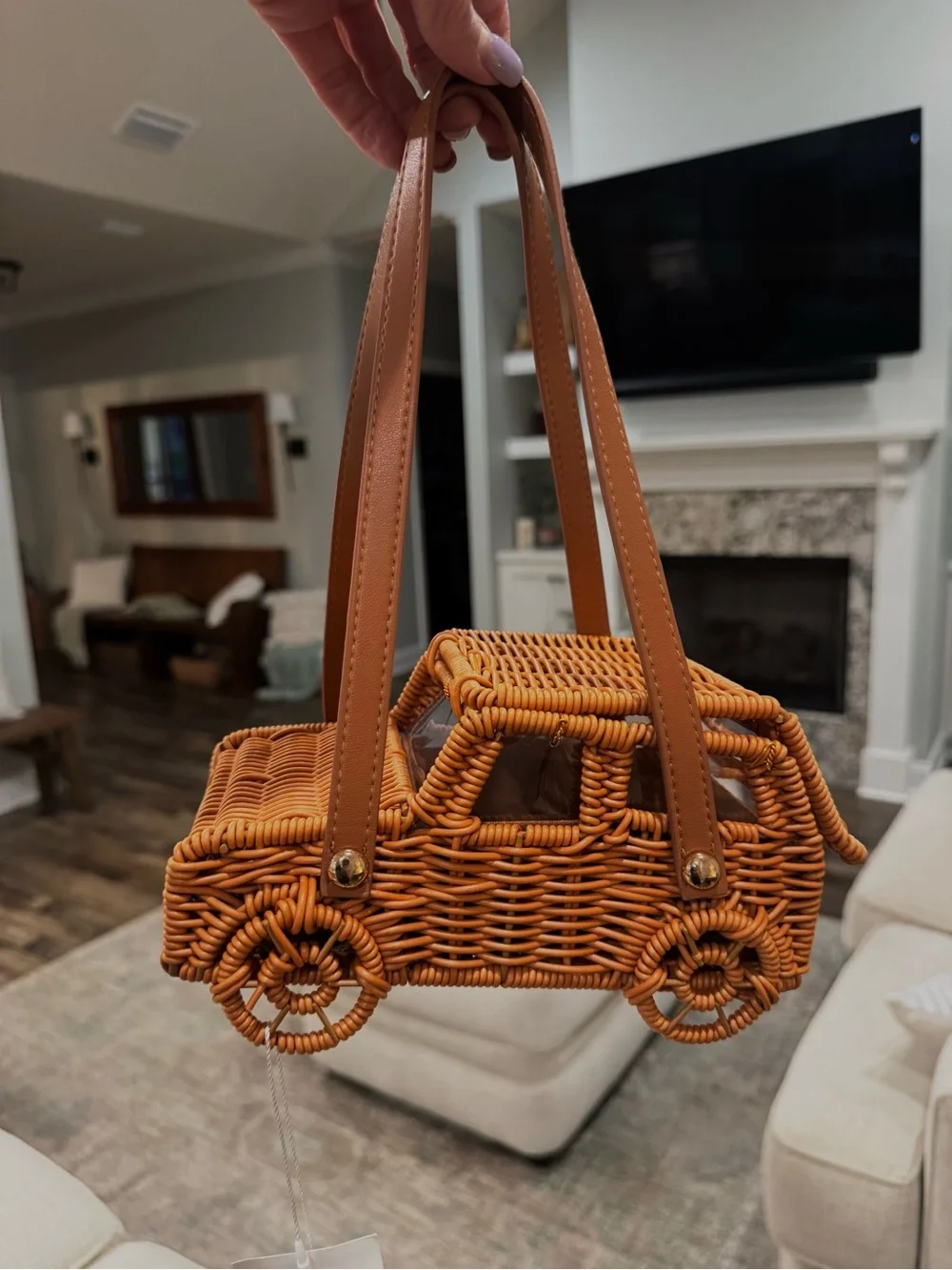 Tommy Bahama Woven Mini Car-Shaped Bag in Honey Brown with Tan Straps - Picture 8 of 12